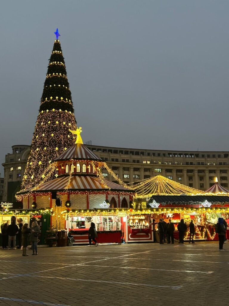 Christmas lights at Galataport in Istanbul with kids